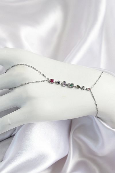 Clariss Brass Colored Zircon Stone Y Model Silver Color Women's Shahmeran