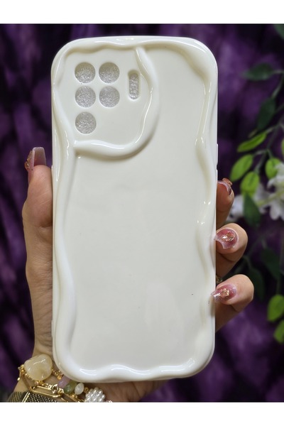 Magic Ring Oppo Reno 5 Lite Uyumlu 3D Dalga Kenarlı Beyaz Telefon Kılıfı