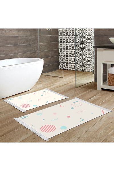 Dekoreko Non-Slip Base Djt Toilet Set Soil Fringed Geometric E5015 White
