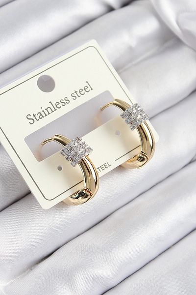 SeyCey.co 316L Steel Zircon Stone Hoop Model Gold Color Women's Earrings