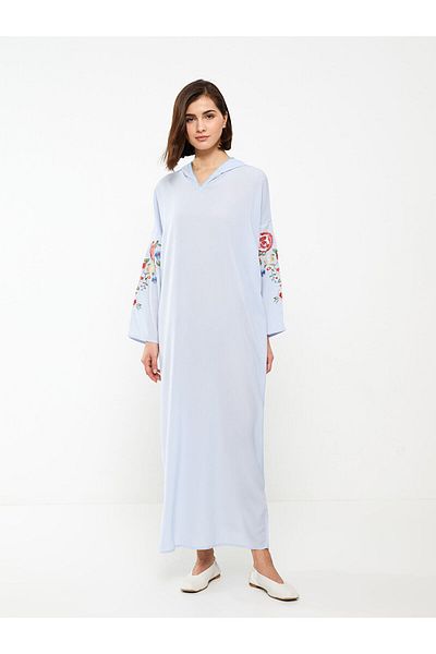LC Waikiki Hooded Embroidered Long Sleeve Oversize Women's Dress