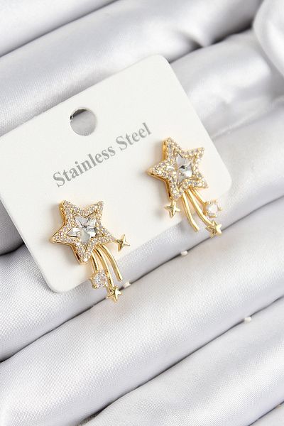 SeyCey.co 316L Steel Zircon Stone Shooting Star Model Gold Color Women's Earrings