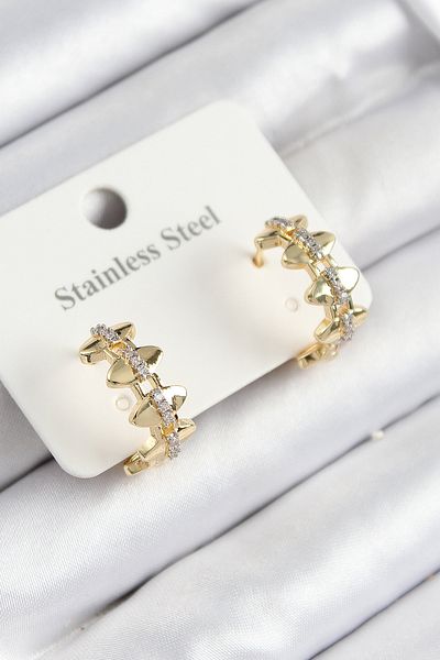 SeyCey.co 316L Steel Zircon Stone Fence Ring Model Gold Color Women's Earrings