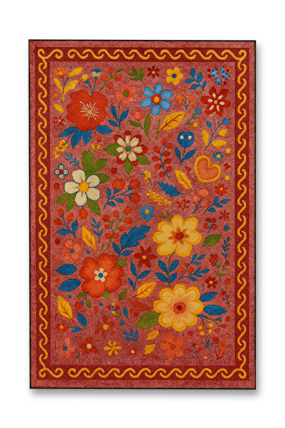 Rugs Modern Halı MOSSO Πολύχρωμα Λουλούδια και Λεπτομερής Υφαντή Βάση με Σχέδ...