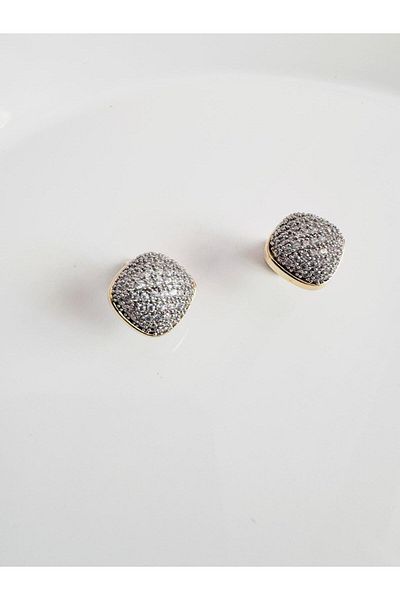 DEVİ fashion Silver Square Earrings with Zircon Stone 1 cm