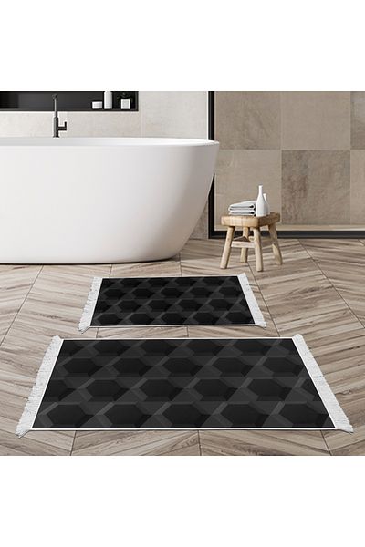 Dekoreko Non-Slip Base Djt Toilet Set Soil Fringed Geometric E5016 Black