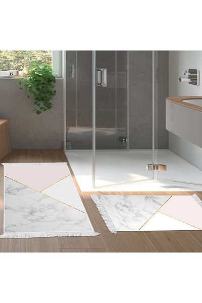Dekoreko Non-Slip Base Djt Toilet Set Palace Leather Fringed Geometric E5008 White