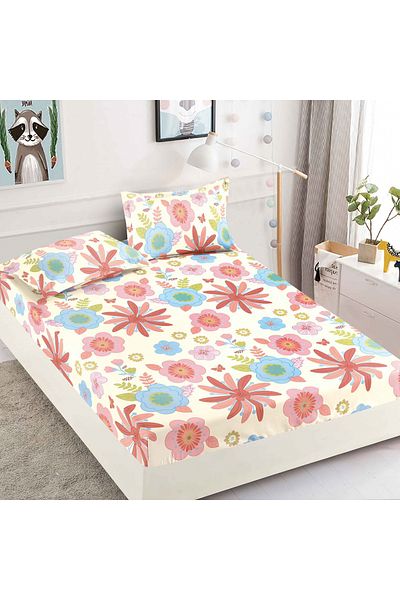 FIONNA.RO Elasticated Duvet Cover and Pillowcases Made of Finet 180x200cm - Pink and Blue Flowers