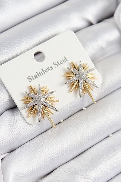 SeyCey.co 316L Steel Zircon Stone Pole Star Model Gold and Silver Color Women's Earrings