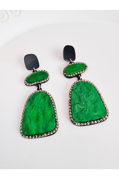 DEVİ fashion Green Dangle Big Earrings 9 cm