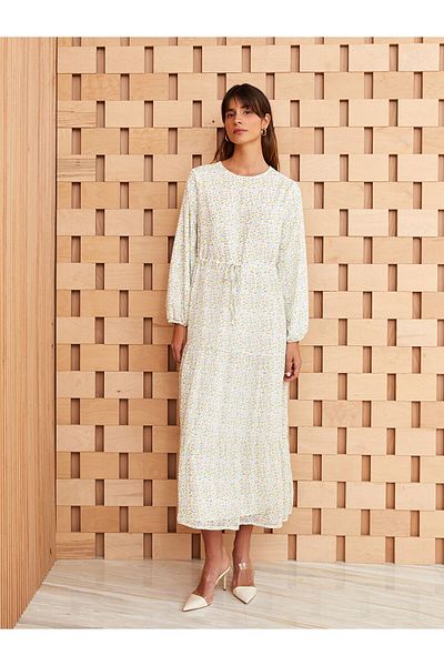 LC Waikiki Crew Neck Patterned Long Sleeve Chiffon Women's Dress