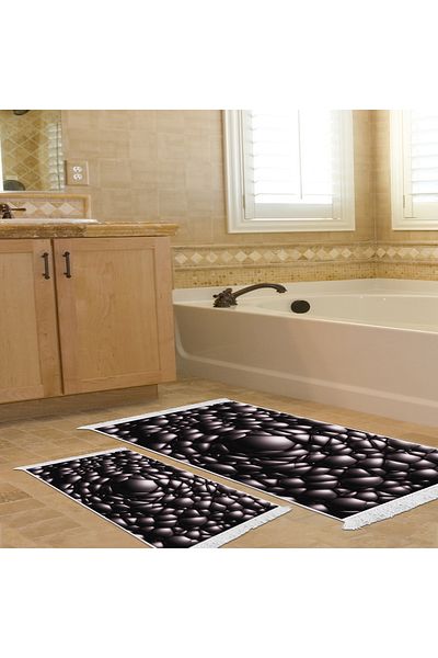 Dekoreko Non-Slip Base Djt Toilet Set Palace Leather Fringed Geometric E5009 Black