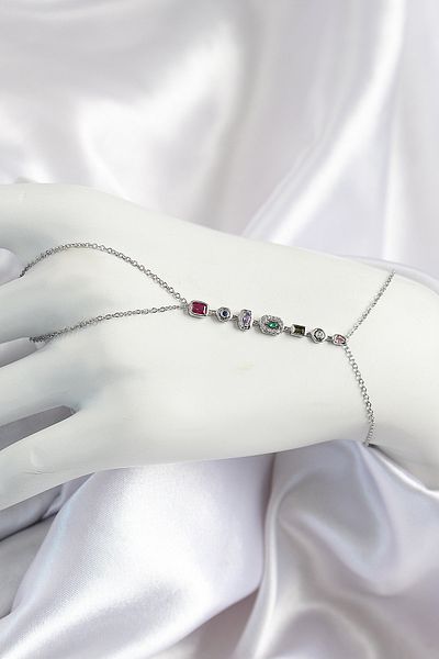Clariss Brass Colored Zircon Stone Y Model Silver Color Women's Shahmeran