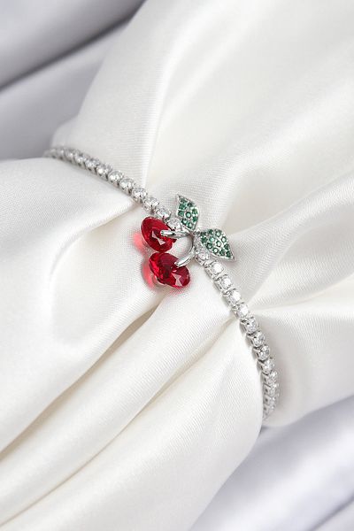 SeyCey.co Brass Zircon Stone Cherry Model Silver Color Elevator Women's Bracelet