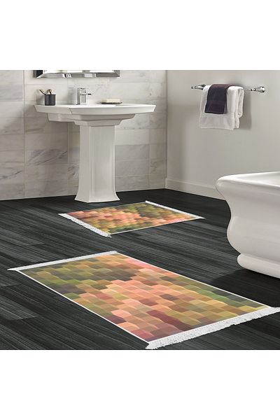 Dekoreko Non-Slip Base Djt Toilet Set Luna Cotton Fringed Geometric E5014 Colorful