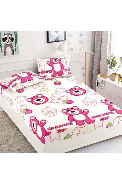 FIONNA.RO Elasticated Pillowcase and Pillowcases Made of Finet 180x200cm - Strawberry Bear