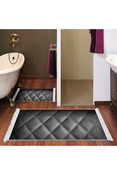 Dekoreko Non-Slip Base Djt Toilet Set Earth Fringed Geometric E5013 Black