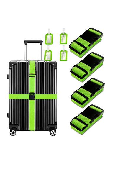OEM Set of 4 luggage tag straps, 180 x 5 cm, polyester, plastic, green, black