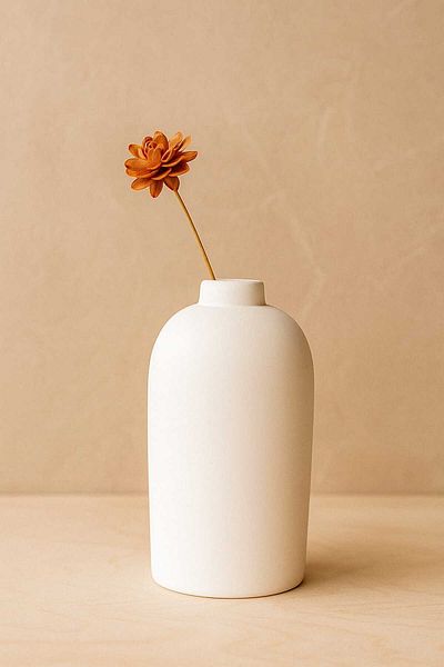 Lapida Home Decor Modern White Stone Powder Vase |   Minimalist Table Top Accessory 17 cm