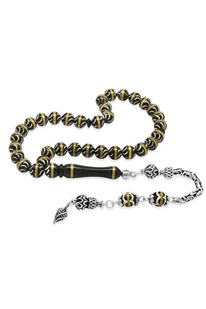 Tesbihane Кука Тесбіх – Чорний – 925 проба срібла з бахромою – Бронзова спіраль – Біла мінеральна набивка – Стамбульський крій