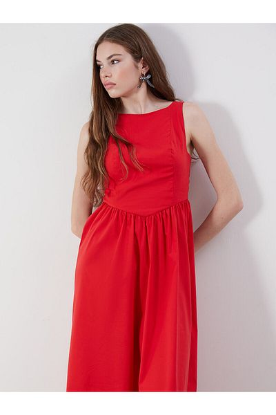 LC Waikiki Crew Neck Gathered Waist Dress