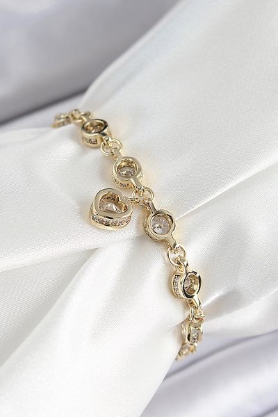 Clariss Xuping Brass Zircon Stone Dangle Heart Model Gold Color Women's Bracelet