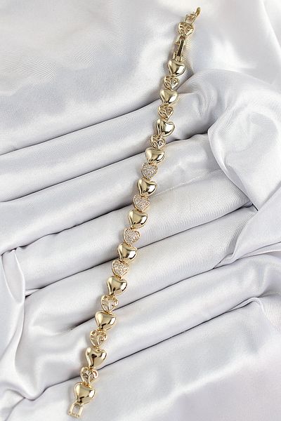 SeyCey.co Xuping Brass Row Heart Model Gold Color Women's Bracelet