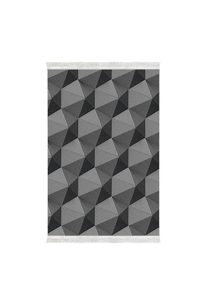 Dekoreko Non-Slip Base Djt Toilet Set Palace Leather Fringed Geometric E5010 Gray