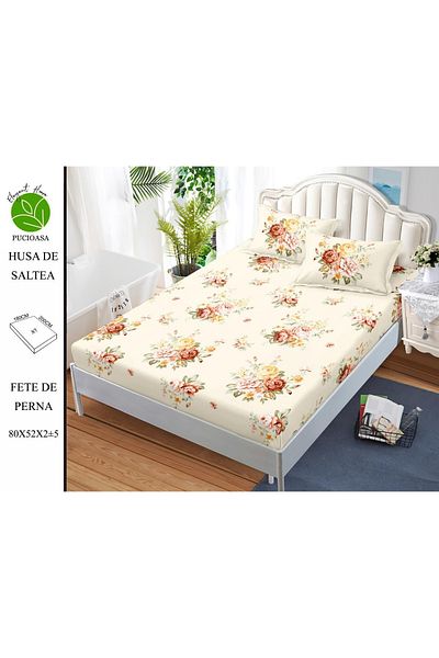 FIONNA.RO Elasticated Duvet Cover and Pillowcases Made of Finet 180x200cm - Flower Bouquet