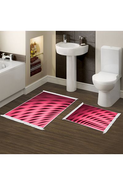 Dekoreko Non-Slip Base Djt Toilet Set Earth Fringed Geometric E5017 Powder