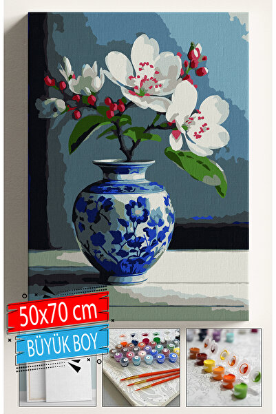 Sulepas Sayılarla Boyama Seti Numaralı Tuval Fırça Boya Dahil Kasnaklı Set 50x70 Cm - KİRAZ VAZO 2