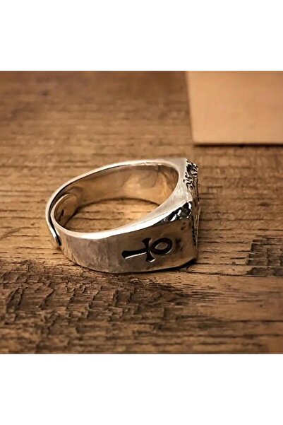 Yıldız Accessory Egyptian Pharaoh Hieroglyphs Horus Life Ring Fashion Punk Silver Eye Totem Adjustable Size