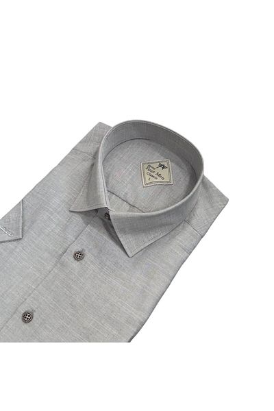 GÖMLEK GALERİSİ Men's Classic Relaxed Fit Flap Double Pocket Short Sleeve Solid Linen Shirt