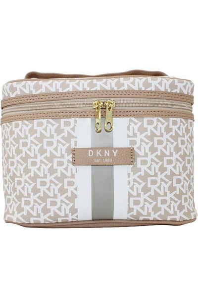 Dkny Signature Stripe Original Train Case Cosmetic Bag, Travel Make up Bag Small