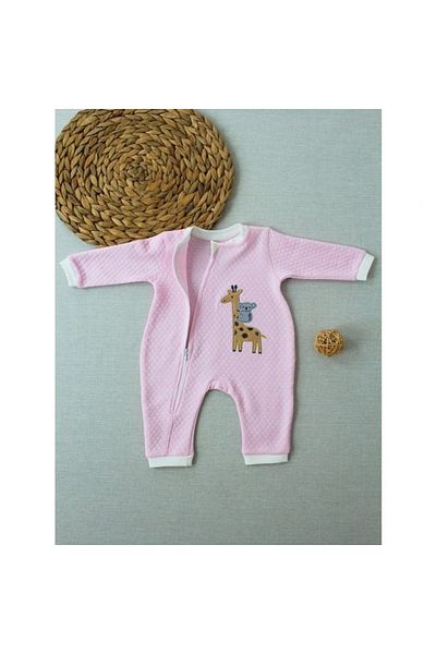 shopwave 6-9 12-18 18-24 24-36 Months Animal Embroidered Honeycomb Fabric Baby Girl Jumpsuit with Zipper