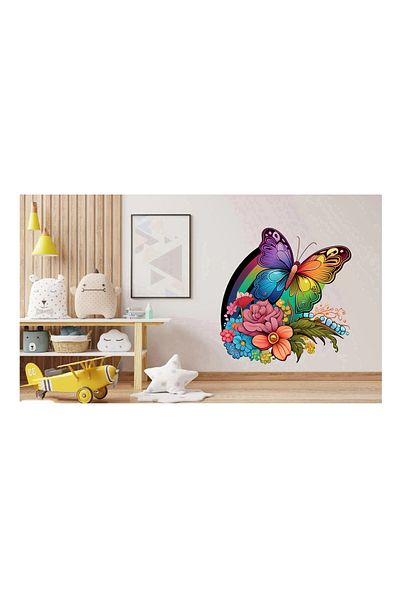 BV Decorative Sticker, Butterfly, Rainbow and Flowers, Multicolor, 68 cm, 1210STK-1