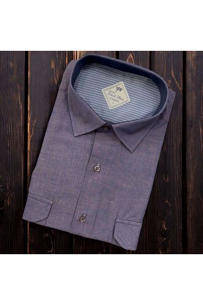 GÖMLEK GALERİSİ Men's Classic Relaxed Fit Flap Double Pocket Short Sleeve Solid Linen Shirt