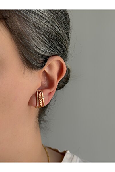 Owentis أقراط فلورييا بتصميم وردي ذهبي من الفولاذ بثلاثة صفوف من الأحجار - لا...