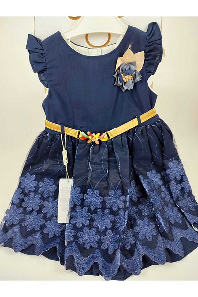 GAMZEAKKUŞ Ruffle Sleeves, Flower Detail, Belted Evening Dress Children's Dress