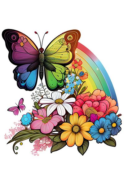 BV Decorative Sticker, Butterfly, Rainbow and Flowers, Multicolor, 68 cm, 1210STK-2