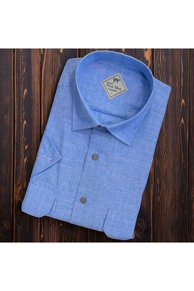 GÖMLEK GALERİSİ Men's Classic Relaxed Fit Flap Double Pocket Short Sleeve Solid Linen Shirt