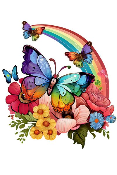 BV Decorative Sticker, Butterfly, Rainbow and Flowers, Multicolor, 68 cm, 1210STK-3