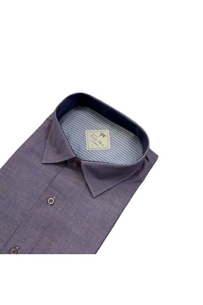 GÖMLEK GALERİSİ Men's Classic Relaxed Fit Flap Double Pocket Short Sleeve Solid Linen Shirt