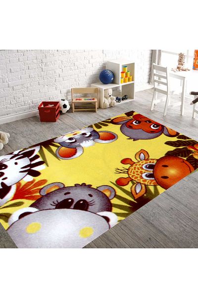 Kolibri Children's Room Carpet Covorexpert Animals 11058-150, 80 x 150 cm, Yellow, 9 mm Thread, Anti-Allergic
