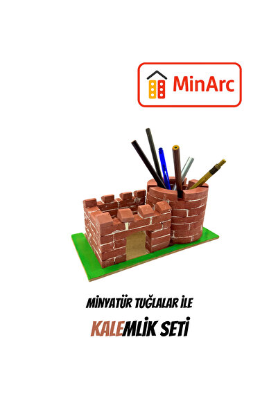 MinArc Kale‑mlik: Minyatür Tuğla Kale Kalemlik, El Yapımı Maket, –minyatür In...