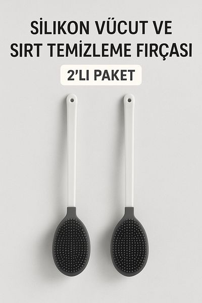 FERAH PLASTİK Silicone Body and Back Cleansing Brush 2 Pack - Long Handle Bath Brush