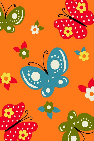 Kolibri Children's Room Carpet Covorexpert Butterflies 11206-160, 120 x 170 cm, Orange, 9 mm Thread, Anti-Allergic