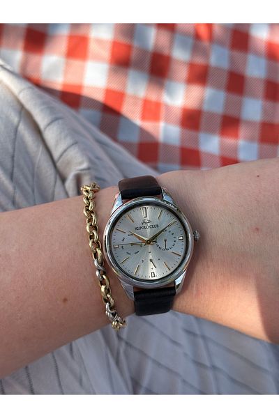 JG. Polo Club Jg.Polo Club Black Color Function Leather Cord Steel Color Do Not Change Women's Watch