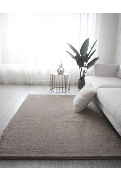 LOP Belgian Carpet Covorexpert 080, Imitation Rabbit Fur, 60 x 100 cm, Beige, 23 mm Thread, Anti-Slip