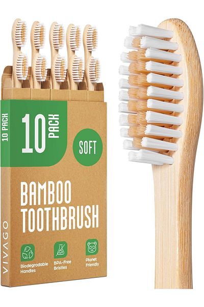 SOFT VIVAGO Biodegradable Bamboo Toothbrushes 10 Pack - BPA Free Bristles Toothbrushes, Eco-Friendly